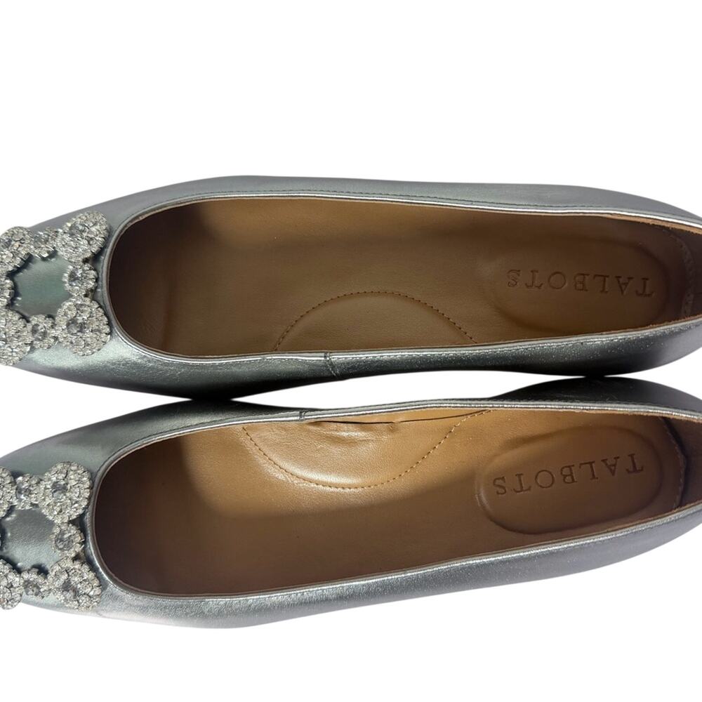 Talbots Silver Satin Embellished Square-Toe Flats - Picture 10 of 11